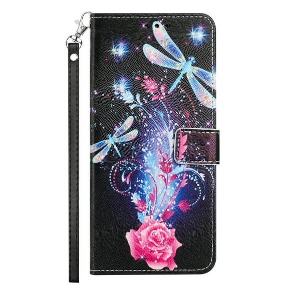 Dteck for Samsung Galaxy S23 FE Case Wallet with Card Holder Slots, Wrist Strap, TPU Interior Protective, Stand PU Leather Folio Flip Cases Cover for Samsung Galaxy S23 FE,Dragonflies