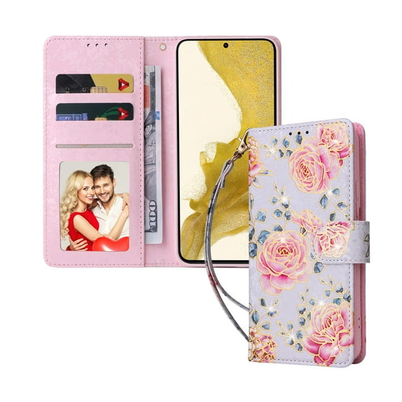 Dteck for Samsung Galaxy S23 FE Case Wallet with RFID Blocking Card Holder Kickstand, Gilding Flower Pattern Magnetic Leather Flip Case for Samsung Galaxy S23 FE 5G,Garden Rose