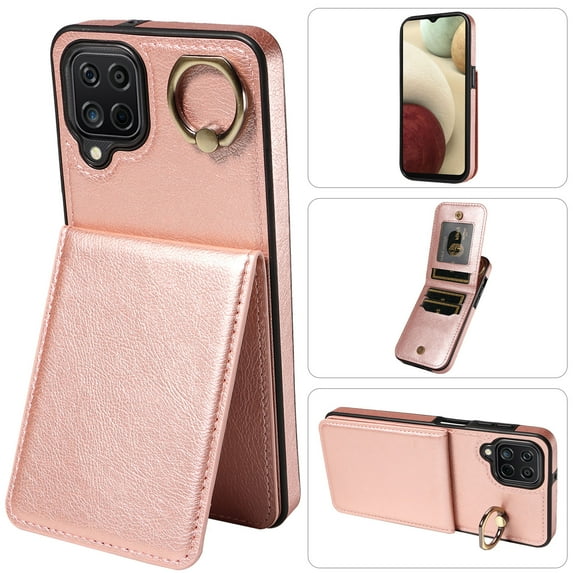 Dteck for Samsung Galaxy S23 FE Wallet Card Case, Shockproof Ring Holder Stand Slim PU Leather Phone Case for Men Women Thin Rugged Protective Cover, rosegold