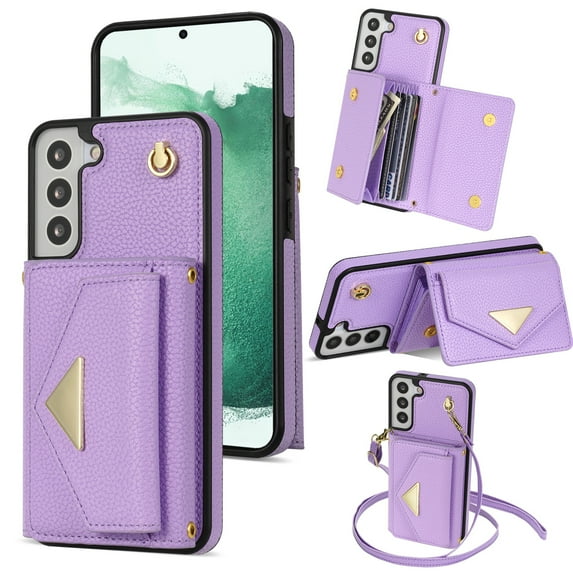 Dteck for Samsung Galaxy S23 FE Wallet Case with Crossbody Lanyard, PU Leather Card Holder Purse Shockproof Phone Cover for Samsung Galaxy S23 FE,Purple