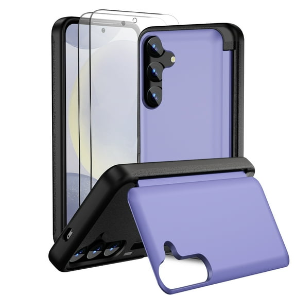Dteck for Samsung Galaxy S23 Plus Case with 2 Pack Screen Protector, Military Grade Shockproof Full Body Protection Phone Case with Card Holder Flip Kickstand for Samsung S23+ / S23 Plus,Purple