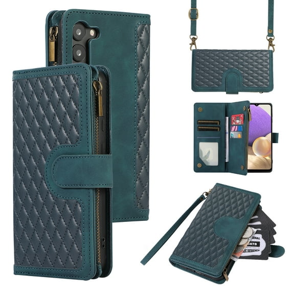 Dteck for Samsung Galaxy S23 Plus Case 6.6 Inch, Samsung S23+ Plus Wallet Case with 9 Card Slots, PU Leather Magnetic Flip Zipper Purse Wristlet Strap Crossbody Lanyard Kickstand Phone Case,Green