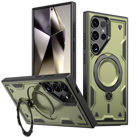 Dteck for Samsung Galaxy S23 Plus Case, Magnetic for Car Holder Mount Holder 360 Degree Rotated Kickstand Ring Heavy Duty Protection Hard Rugged Protective Phone Cover, Olivegreen