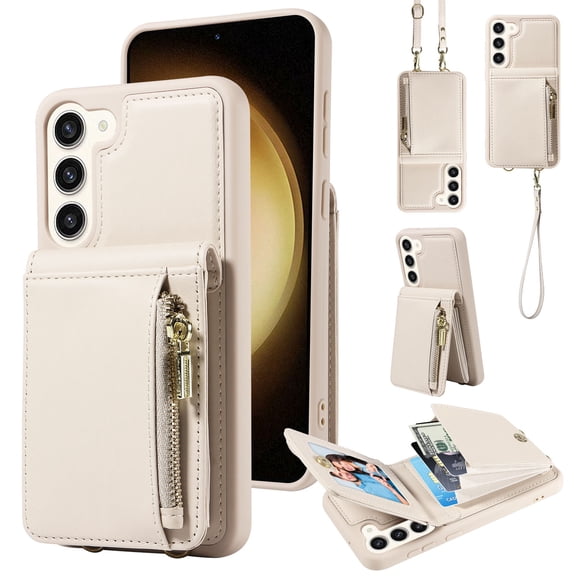 Dteck for Samsung Galaxy S23+ Plus Case with RFID Blocking Card Holder, Galaxy S23 Plus Crossbody Wallet Case Shockproof Purse PU Leather Protective Back Cover 6.6 Inch,White