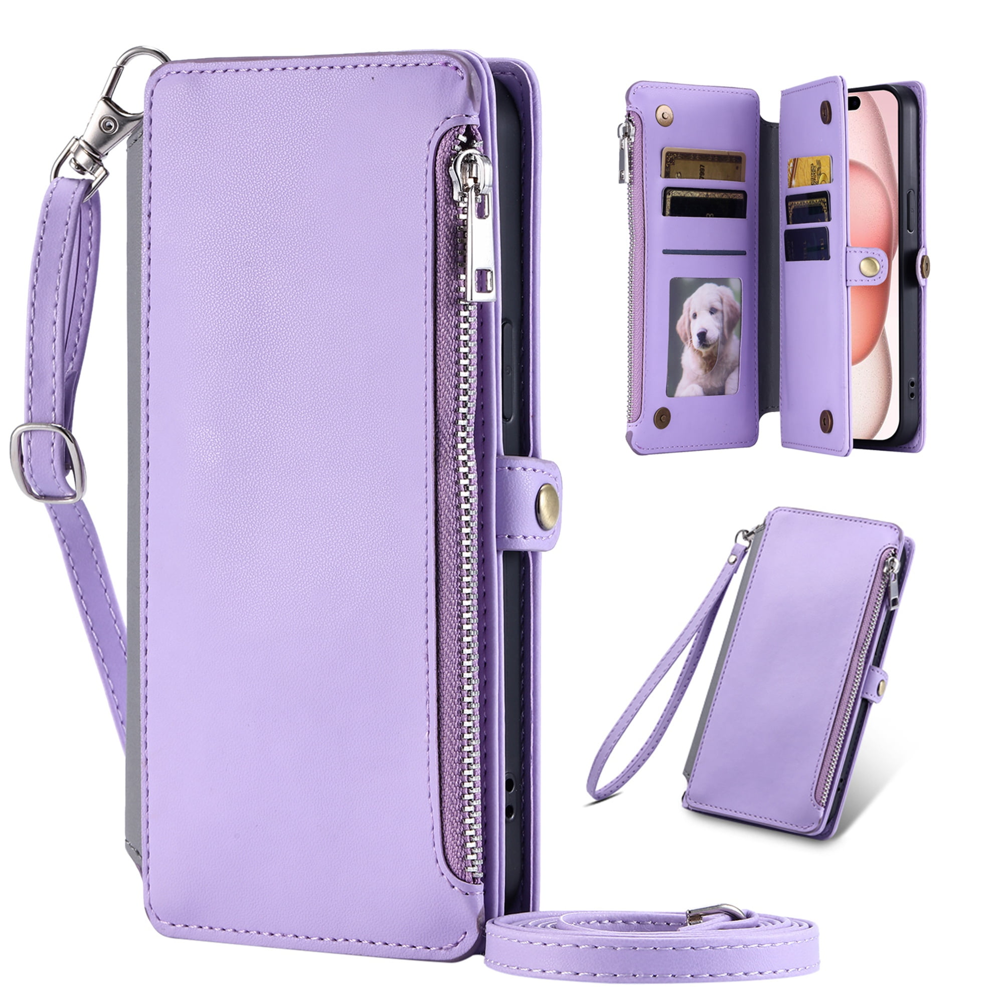 Dteck for Samsung Galaxy S23+ Plus Wallet Case, Crossbody Zipper Purse with Wrist for Women Men, 8-Card Slots Holder PU Leather Kickstand Flip Cover Phone Case,Purple