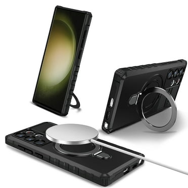 Dteck for Samsung Galaxy S23 Rugged Case, Magnetic Invisible Stand Military Drop Protection Cover, Compatible with MagSafe Shockproof Slim Matte Ring Holder Hard Phone Case, black