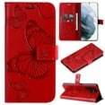 thumbnail image 1 of Dteck for Samsung Galaxy S23 Ultra 6.8 inch Wallet Purse Case, Women Flip Folio Cover with Butterfly Embossed PU Leather Kickstand Credit Card Holder Slots Magnetic Wrist Strap, Red, 1 of 11