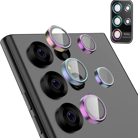Dteck for Samsung Galaxy S23 Ultra Camera Lens Protector Accessories Cover Camera Screen Protector Tempered Glass for Samsung Galaxy S23 Ultra Aluminum Edge Metal Case Friendly,Multicolor