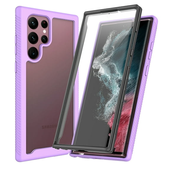 Dteck for Samsung Galaxy S23 Ultra Case with Built-in Screen Protector, Full Body Protector Shockproof Rugged Bumper Clear Back Protective Cover,Purple