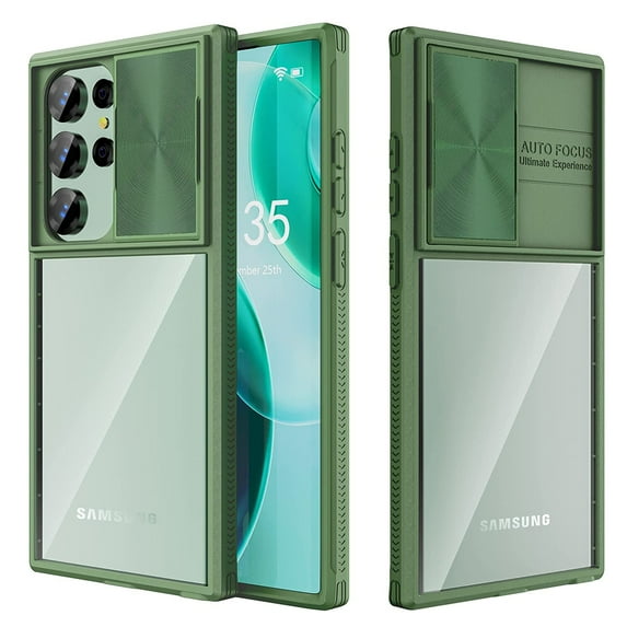 Dteck for Samsung Galaxy S23 Ultra Case with Camera Protection Slide Cover, Clear Slim Fit Shockproof Protective Camera Cover S23 Ultra Case 6.8 Inch 2023, Olive