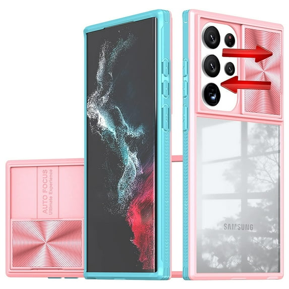 Dteck for Samsung Galaxy S23 Ultra Case with Camera Protection Slide Cover, Clear Slim Fit Shockproof Protective Camera Cover S23 Ultra Case 6.8 Inch 2023, Pink