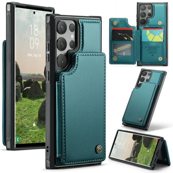 Dteck for Samsung Galaxy S23 Ultra Case with Card Holder, Magnetic Durable Leather Wallet Case for Women Men with RFID Blocking Kickstand Shockproof Cover for Galaxy S23 Ultra,Blue