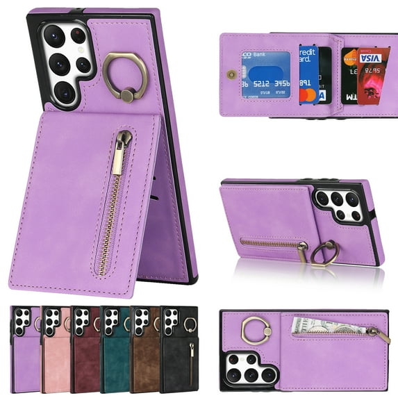 Dteck for Samsung Galaxy S23 Ultra Case with Card Holder,RFID Blocking PU Leather Wallet S23 Ultra Case with Ring Kickstand, Magnetic Back Flip Case Slim Phone Cover for Samsung S23 Ultra,Purple