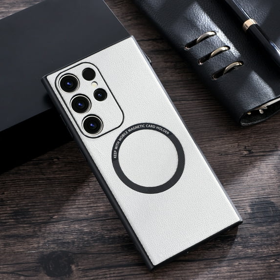 Dteck for Samsung Galaxy S23 Ultra Case Compatible with MagSafe, Galaxy S23 Ultra Magnetic Case, Slim PU Leather TPU Bumper Hybrid Shockproof Cover for Samsung Galaxy S23 Ultra 5G,White