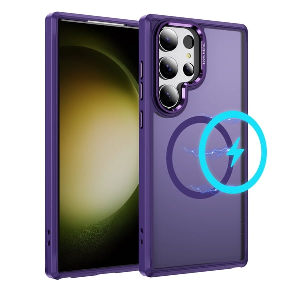 Dteck for Samsung Galaxy S23 Ultra Case with Magnetic, Compatible with MagSafe, Military Drop Protection Slim Translucent Matte Shockproof with Anti-Fingerprint Phone Case,Purple