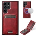 thumbnail image 1 of Dteck for Samsung Galaxy S23 Ultra Case Magnetic with Detachable Card Wallet, 2 in 1 Removable Back Cover Compatible with MagSafe, Card Holder Flip Stand Pocket Slim Case 6.8",Red, 1 of 6