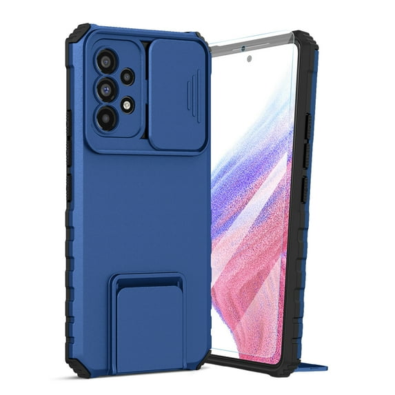 Dteck for Samsung Galaxy S23 Ultra Case with Screen Protector, Slide Camera Protector Phone Case with Built-in Stand Shockproof Rugged Bumper for Samsung Galaxy S23 Ultra,Blue