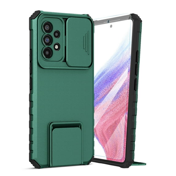 Dteck for Samsung Galaxy S23 Ultra Case with Screen Protector, Slide Camera Protector Phone Case with Built-in Stand Shockproof Rugged Bumper for Samsung Galaxy S23 Ultra,Green