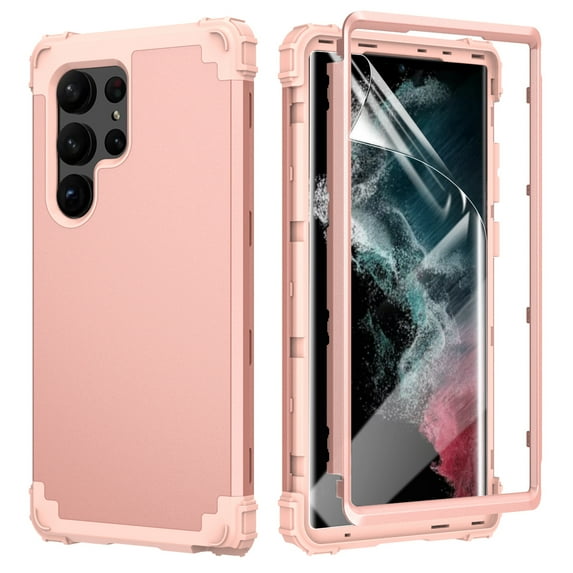 Dteck for Samsung Galaxy S23 Ultra Case with Screen Protector Soft Film, Shockproof Rugged Full-Body Hybrid Bumper Protective Cover for Samsung Galaxy S23 Ultra 5G 6.8 Inch,Rosegold