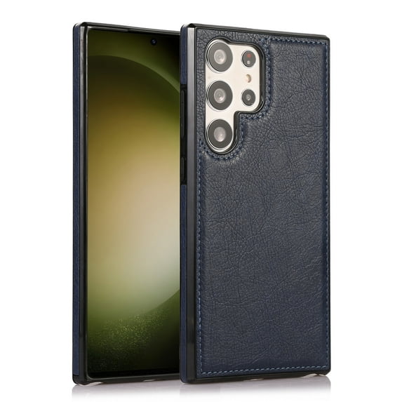 Dteck for Samsung Galaxy S23 Ultra Case, Slim PU Leather Vintage Shockproof Phone Case Cover Lightweight TPU Bumper Hard PC Hybrid Protective Case for Samsung Galaxy S23 Ultra,Blue