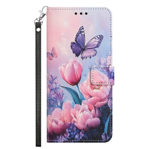 Dteck for Samsung Galaxy S23 Ultra Case Wallet with Card Holder Slots, Wrist Strap, TPU Interior Protective, Stand PU Leather Folio Flip Cases Cover for Samsung Galaxy S23 Ultra,Pink Flower