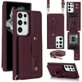 thumbnail image 1 of Dteck Samsung Galaxy S23 Ultra Case Wallet with RFID Blocking Card Slots, Crossbody Leather Detachable Shoulder Strap Flip Case with Magnetic Clasp and Kickstand for Men Women,Winered, 1 of 8
