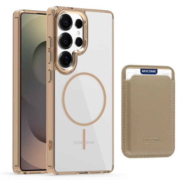 Dteck for Samsung Galaxy S23 Ultra with Magnetic Removable Magnetic Card Holder Wallet, With Magnetic Wallet Cards, Shockproof Slim Back Hard Case, Desertgold