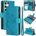 thumbnail image 1 of Dteck for Samsung Galaxy S23 Ultra Wallet Case, Embossed Butterfly PU Leather Phone Case Women Men Flip Cover Wrist Strap Zipper Credit Card Holder Slots for Samsung S23 Ultra 5G,Blue, 1 of 7