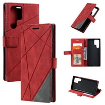 Dteck for Samsung Galaxy S23 Ultra Wallet Case with RFID Blocking Card Slots Magnetic Closure Protective Flip Retro Splicing PU Leather Stand Phone Cover, Red