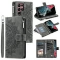 thumbnail image 1 of Dteck for Samsung Galaxy S23 Ultra Wallet case,Crossbody Shoulder Strap PU Leather Pattern Embossed Purse Kickstand Flip Cover Card Holders Hand Strap Lanyard Neck Strap Case, Gray, 1 of 8