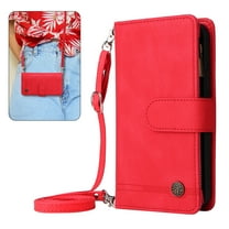 Dteck for Samsung Galaxy S23 Wallet Case with Card Holder, Soft PU Leather Handbag Purse Zipper Pocket Card Holder Wallet for Women Men, Crossbody Wallet Phone Case with Strap, Red