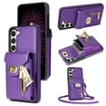 thumbnail image 1 of Dteck for Samsung Galaxy S23 Zipper Pocket Case, Flip PU Leather Wallet Crossbody Shoulder Strap Lanyard Case with Credit Card Holder Women RFID Blocking Protective Purse Cover, purple, 1 of 6