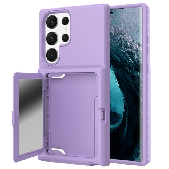 Dteck for Samsung Galaxy S23 ultra Case, Wallet Card Slots Holder Hybrid Shockproof Rugged Case with Built-in Make-up Mirror for Samsung Galaxy S23 Ultrra, Light Purple