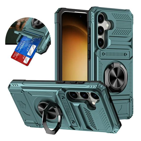 Dteck for Samsung Galaxy S24 5G Case ,Protective Shockproof Rugged Military Grade Drop Protection S24 Phone Cover with Card Slots Kickstand TPU Matte Textured Tough Hybrid Hard Case,Green