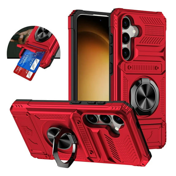 Dteck for Samsung Galaxy S24 5G Case ,Protective Shockproof Rugged Military Grade Drop Protection S24 Phone Cover with Card Slots Kickstand TPU Matte Textured Tough Hybrid Hard Case,Red