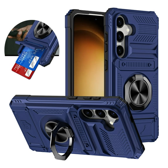 Dteck for Samsung Galaxy S24 5G Case ,Protective Shockproof Rugged Military Grade Drop Protection S24 Phone Cover with Card Slots Kickstand TPU Matte Textured Tough Hybrid Hard Case,Blue