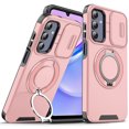 thumbnail image 1 of Dteck for Samsung Galaxy S24 Case with Camera Cover Sliding, Compatible with MagSafe Wireless Charing & Magnetic Car Mount, Rotating Kickstand Shockproof Cover Rugged Case for Galaxy S24 5G,Pink, 1 of 9