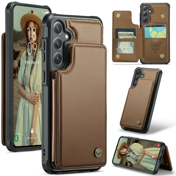 Dteck for Samsung Galaxy S24 Case with Card Holder, Magnetic Durable Leather Wallet Case for Women Men with RFID Blocking Kickstand Shockproof Cover for Galaxy S24,Brown