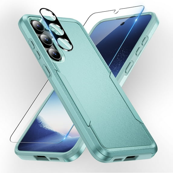Dteck for Samsung Galaxy S24 Case, Full Body Heavy Duty Rugged Shockproof Protective Phone Cover with Tempered Glass Screen Protector and Camera Lens Cover,Mint