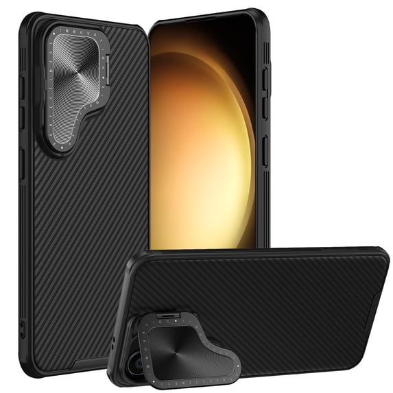 Dteck for Samsung Galaxy S24 Case with Lens Stand Cover, Adjustable Kickstand Anti-Scratch Shockproof Bumper, Slim Hard Rugged Protective Phone Case for Galaxy S24 Case 6.2 Inch,Black