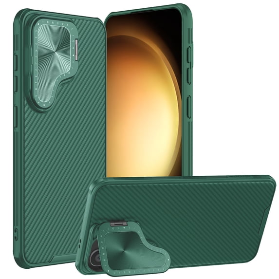 Dteck for Samsung Galaxy S24 Case with Lens Stand Cover, Adjustable Kickstand Anti-Scratch Shockproof Bumper, Slim Hard Rugged Protective Phone Case for Galaxy S24 Case 6.2 Inch,Darkgreen