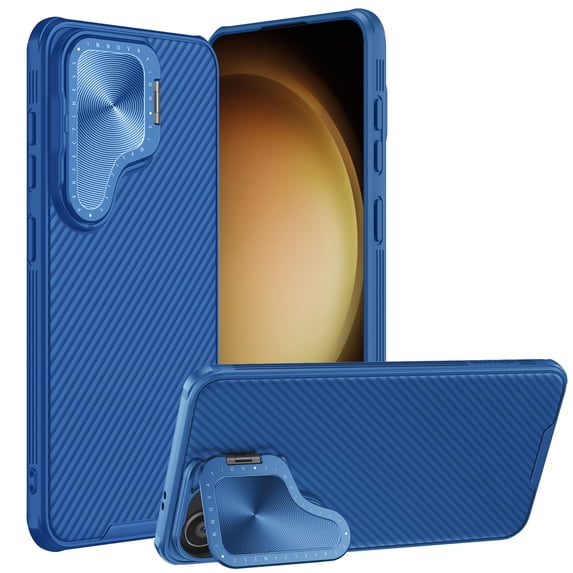 Dteck for Samsung Galaxy S24 Case with Lens Stand Cover, Adjustable Kickstand Anti-Scratch Shockproof Bumper, Slim Hard Rugged Protective Phone Case for Galaxy S24 Case 6.2 Inch,Blue