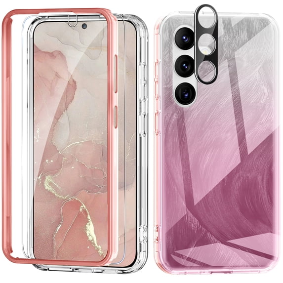 Dteck for Samsung Galaxy S24 Case with Screen Protector+Camera Protector, MIL-Grade Drop Protection Stylish Pattern Slim Shockproof Phone Cover for Galaxy S24,Pink