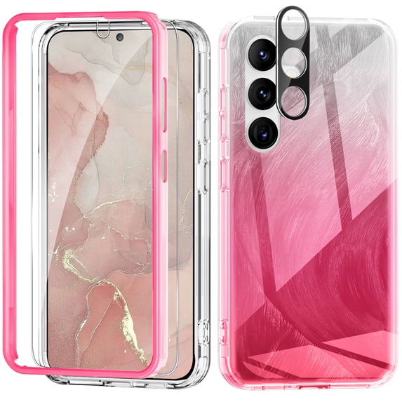 Dteck for Samsung Galaxy S24 Case with Screen Protector+Camera Protector, MIL-Grade Drop Protection Stylish Pattern Slim Shockproof Phone Cover for Galaxy S24,Rose