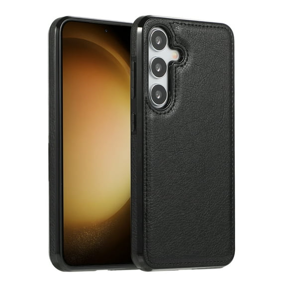 Dteck for Samsung Galaxy S24 Case, Slim PU Leather Vintage Shockproof Phone Case Cover Lightweight TPU Bumper Hard PC Hybrid Protective Case for Samsung Galaxy S24,Black