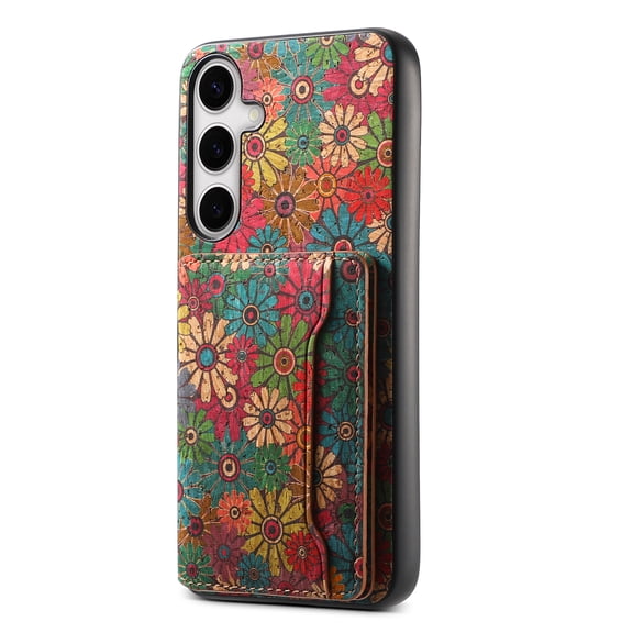 Dteck for Samsung Galaxy S24 Case Wallet with Card Holder,Floral Flower Pattern Back Flip Folio PU Leather Kickstand Card Slots Case for Women Girls, Double Magnetic Clasp Shockproof Cover,Green