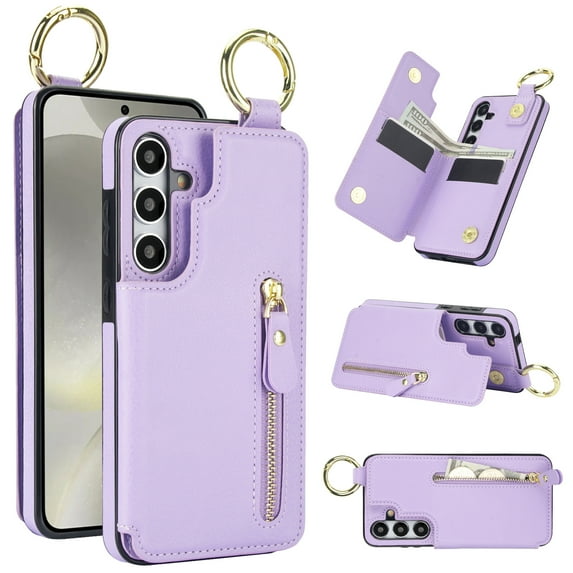 Dteck for Samsung Galaxy S24 Case Wallet with Card Holder, PU Leather Zipper Pocket Card Slots Front Cover Flip Kickstand Shockproof Phone Case for Galaxy S24 5G,Purple