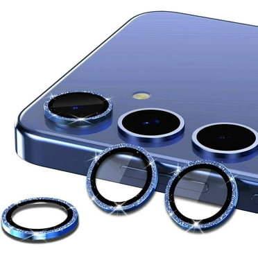 Dteck for Samsung Galaxy S24 FE Camera Lens Protector, Glitter Bling Individual Metal Ring Tempered Glass Lens Slim Cover, Strong Adsorption Scratch Resistant Ultra-Thin HD Clear Lens Cover, Blue