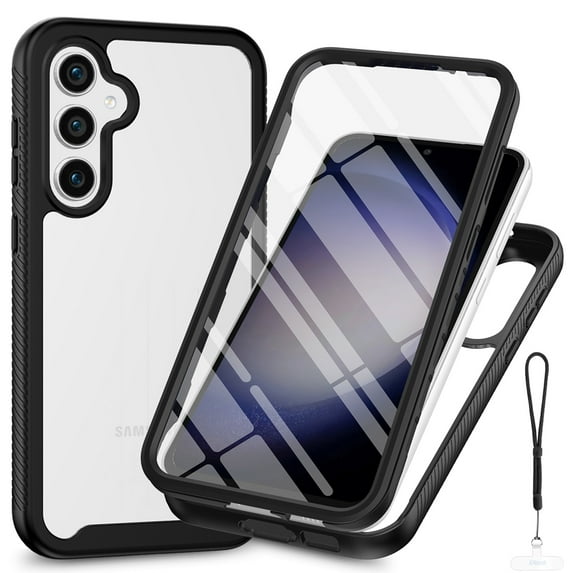 Dteck for Samsung Galaxy S24 FE Case with Built-in Screen Protector, Full Body Drop Protection Dual Layer Shockproof Rugged Clear Cover for Samsung Galaxy S24 FE 5G,Black