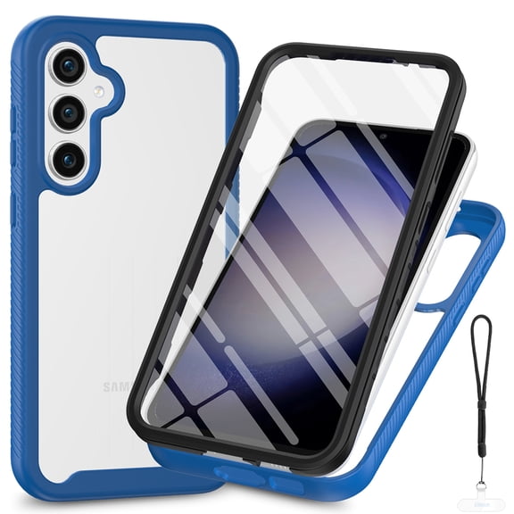Dteck for Samsung Galaxy S24 FE Case with Built-in Screen Protector, Full Body Drop Protection Dual Layer Shockproof Rugged Clear Cover for Samsung Galaxy S24 FE 5G,Darkblue